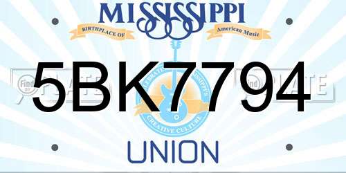 5BK7794 Mississippi License Plate