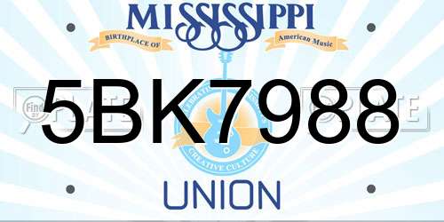 5BK7988 Mississippi License Plate