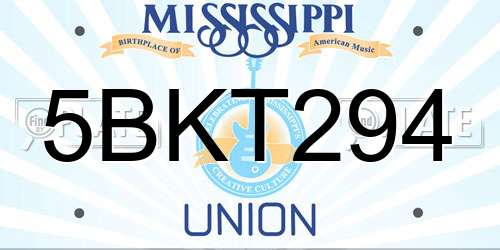 5BKT294 Mississippi License Plate