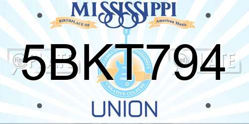5BKT794 Mississippi License Plate