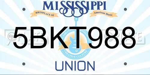 5BKT988 Mississippi License Plate