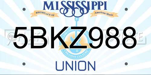 5BKZ988 Mississippi License Plate