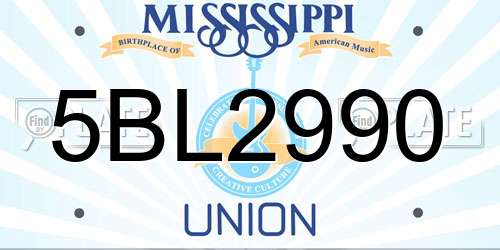 5BL2990 Mississippi License Plate