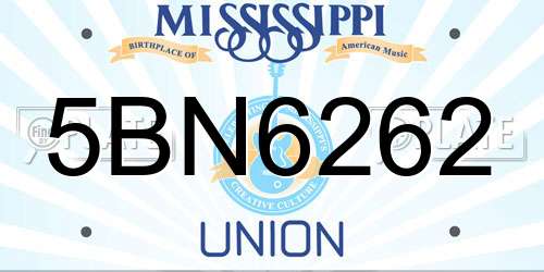 5BN6262 Mississippi License Plate