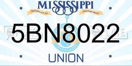 5BN8022 Mississippi License Plate