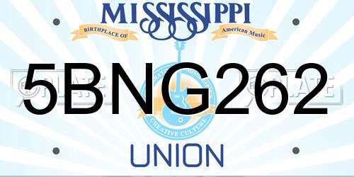 5BNG262 Mississippi License Plate