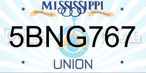 5BNG767 Mississippi License Plate
