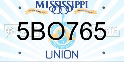 5BO765 Mississippi License Plate