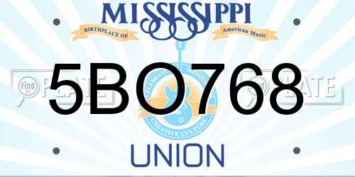 5BO768 Mississippi License Plate