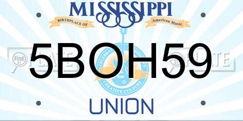 5BOH59 Mississippi License Plate