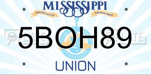 5BOH89 Mississippi License Plate