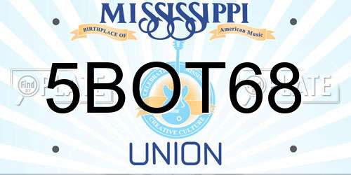 5BOT68 Mississippi License Plate