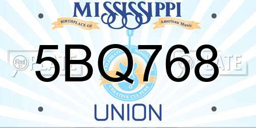 5BQ768 Mississippi License Plate