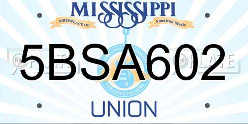5BSA602 Mississippi License Plate