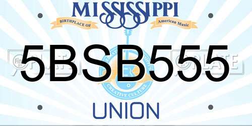5BSB555 Mississippi License Plate