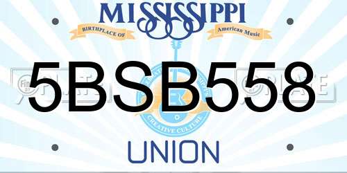 5BSB558 Mississippi License Plate