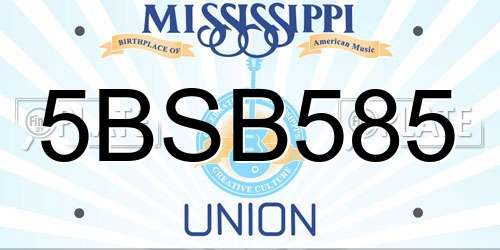 5BSB585 Mississippi License Plate