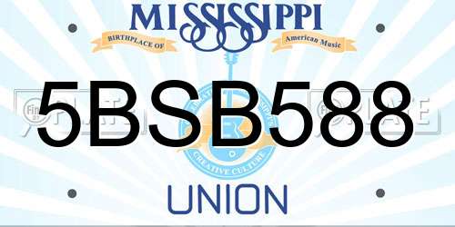 5BSB588 Mississippi License Plate