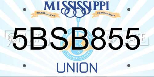 5BSB855 Mississippi License Plate