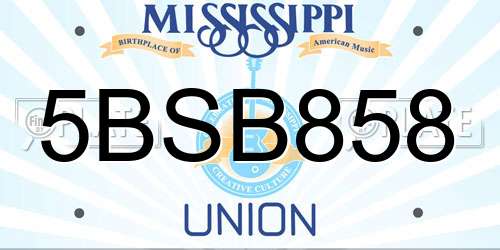5BSB858 Mississippi License Plate