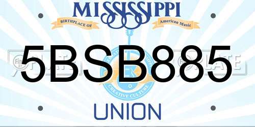 5BSB885 Mississippi License Plate