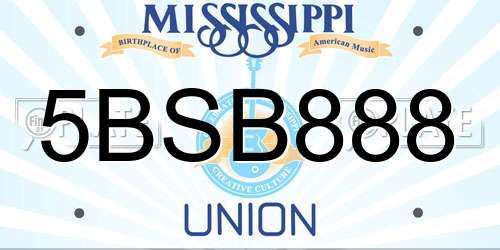 5BSB888 Mississippi License Plate