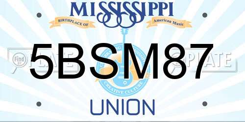 5BSM87 Mississippi License Plate