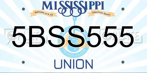 5BSS555 Mississippi License Plate