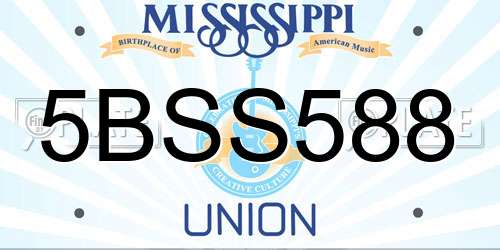 5BSS588 Mississippi License Plate