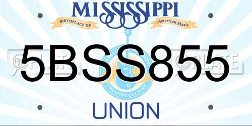 5BSS855 Mississippi License Plate
