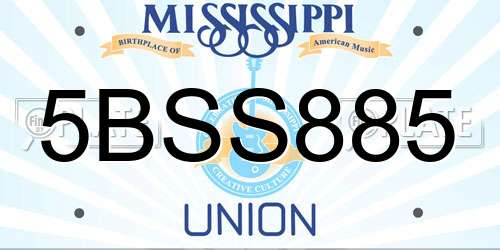 5BSS885 Mississippi License Plate