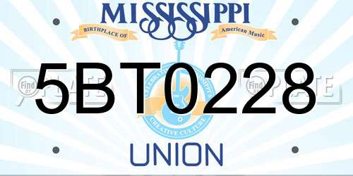 5BT0228 Mississippi License Plate