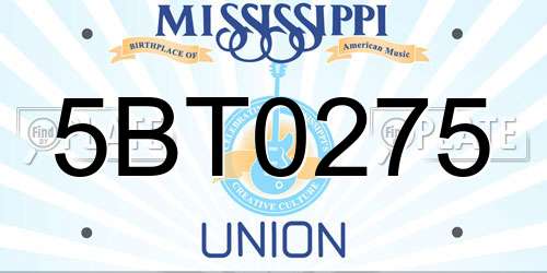 5BT0275 Mississippi License Plate
