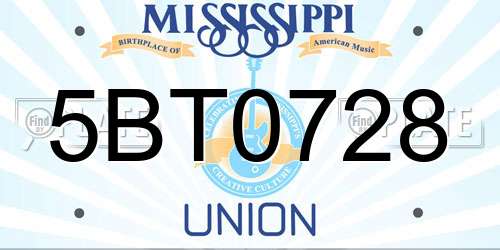 5BT0728 Mississippi License Plate