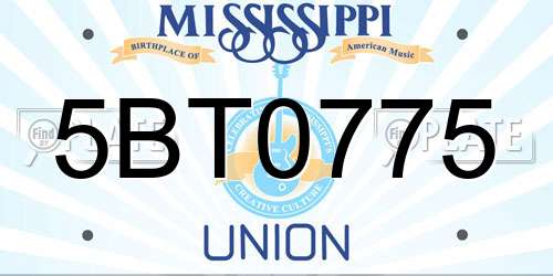 5BT0775 Mississippi License Plate
