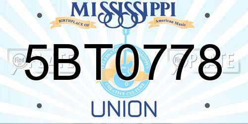 5BT0778 Mississippi License Plate