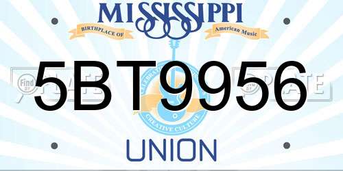 5BT9956 Mississippi License Plate