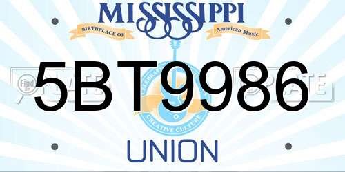 5BT9986 Mississippi License Plate