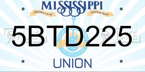 5BTD225 Mississippi License Plate