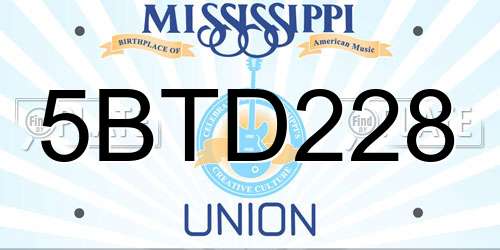 5BTD228 Mississippi License Plate