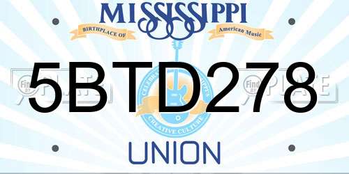 5BTD278 Mississippi License Plate