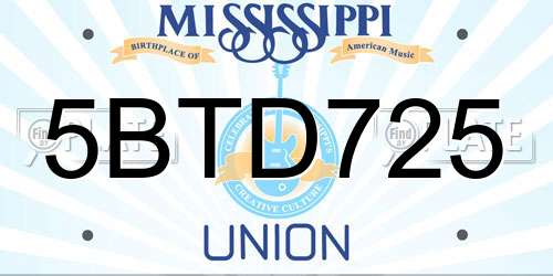 5BTD725 Mississippi License Plate