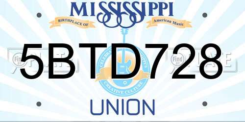 5BTD728 Mississippi License Plate