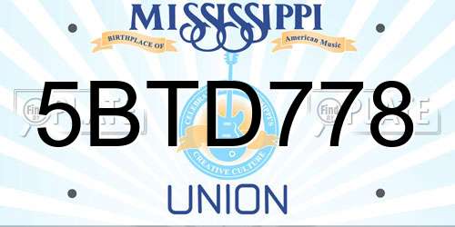 5BTD778 Mississippi License Plate