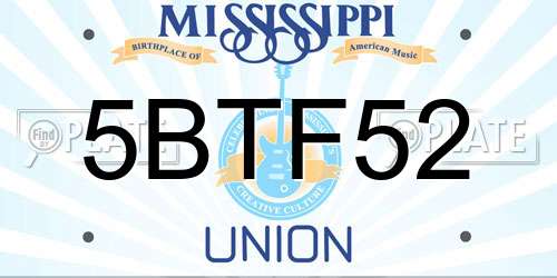 5BTF52 Mississippi License Plate