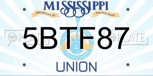 5BTF87 Mississippi License Plate