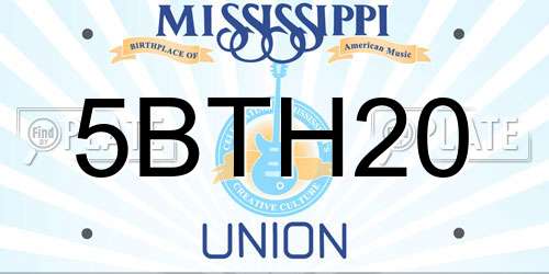 5BTH20 Mississippi License Plate