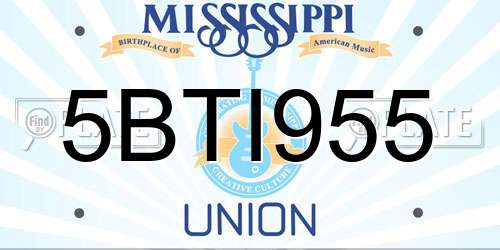 5BTI955 Mississippi License Plate
