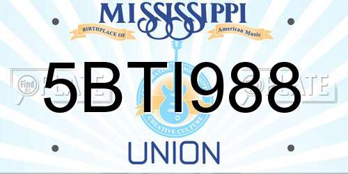 5BTI988 Mississippi License Plate