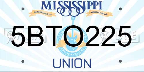 5BTO225 Mississippi License Plate
